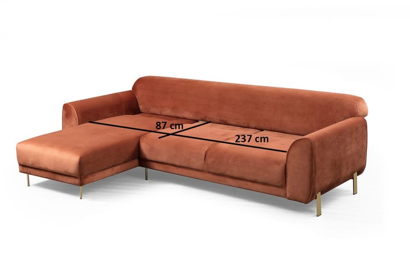 Gajanejos Venstrevendt Sovesofa med Sjeselong 87x237 cm i Fløyel - Terrakotta - Møbler - Sofaer - Sovesofaer