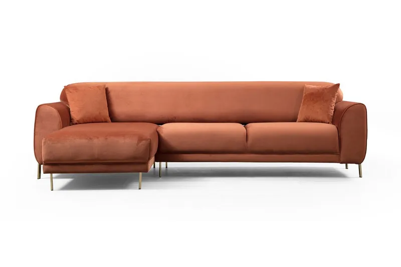 Gajanejos Venstrevendt Sovesofa med Sjeselong 87x237 cm i Fløyel, Terrakotta