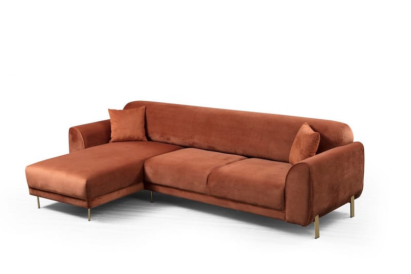 Gajanejos Venstrevendt Sovesofa med Sjeselong 87x237 cm i Fløyel - Terrakotta - Møbler - Sofaer - Sovesofaer