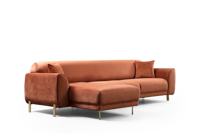 Gajanejos Venstrevendt Sovesofa med Sjeselong 87x237 cm i Fløyel - Terrakotta - Møbler - Sofaer - Sovesofaer