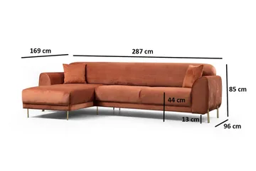 Gajanejos Venstrevendt Sovesofa med Sjeselong 87x237 cm i Fløyel - Terrakotta - Møbler - Sofaer - Sovesofaer