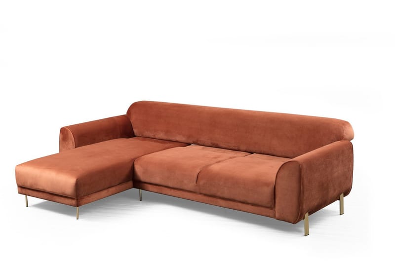 Gajanejos Venstrevendt Sovesofa med Sjeselong 87x237 cm i Fløyel - Terrakotta - Møbler - Sofaer - Sovesofaer