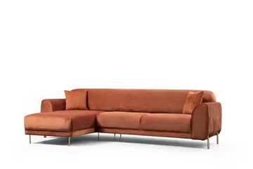 Gajanejos Venstrevendt Sovesofa med Sjeselong 87x237 cm i Fløyel - Terrakotta - Møbler - Sofaer - Sovesofaer