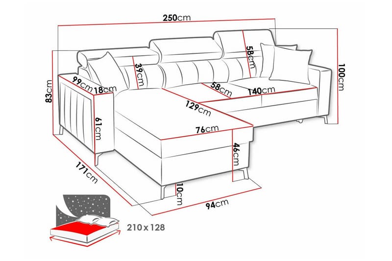 Galbally 3-seters Hjørnesovesofa - Beige Krem - Sovesofaer - Hjørnesovesofa