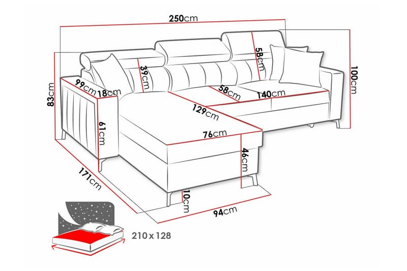 Galbally 3-seters Hjørnesovesofa - Beige - Sovesofaer - Hjørnesovesofa