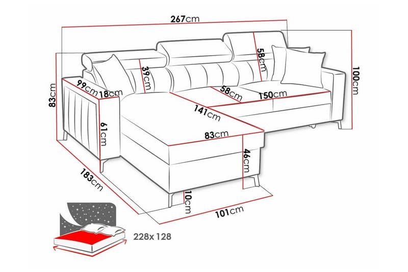 Galbally 3-seters Hjørnesovesofa - Beige - Møbler - Sofaer - Sovesofaer