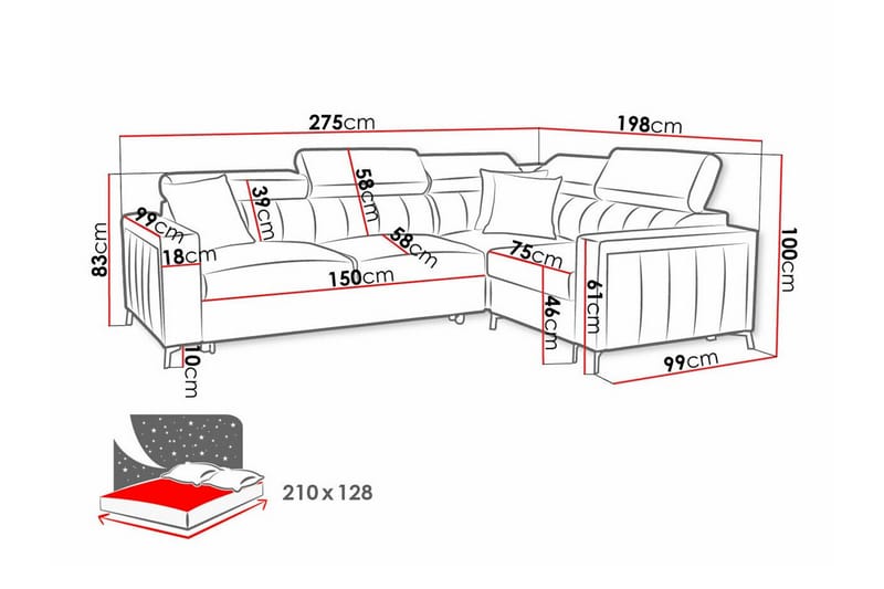 Galbally 3-seters Hjørnesovesofa - Beige - Sovesofaer - Hjørnesovesofa