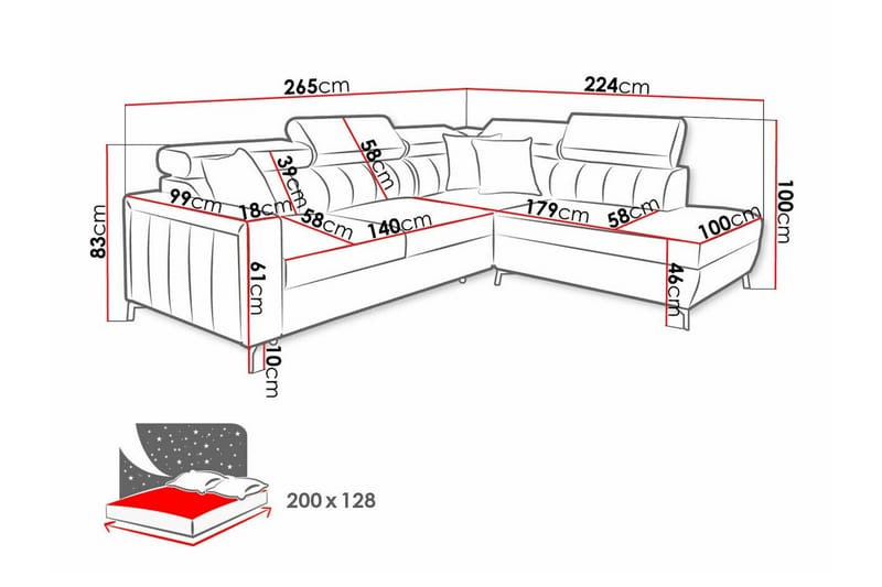 Galbally 3-seters Hjørnesovesofa - Beige - Sovesofaer - Hjørnesovesofa