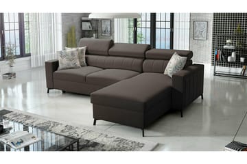 Galbally 3-seters Hjørnesovesofa Høyre 250x171 cm med Oppbevaring i Fløyel - Mørkebrun - Møbler - Sofaer - Sovesofaer