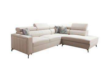 Galbally 3-seters Hjørnesovesofa Høyre 265x224 cm med Oppbevaring i Fløyel - Beige - Møbler - Sofaer - Sovesofaer