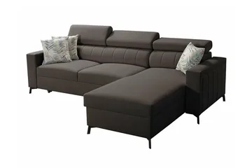 Galbally 3-seters Hjørnesovesofa Høyre 267x183 cm med Oppbevaring i Fløyel - Mørkebrun - Møbler - Sofaer - Sovesofaer