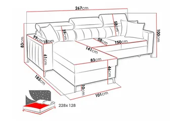 Galbally 3-seters Hjørnesovesofa Høyre 267x183 cm med Oppbevaring i Fløyel - Mørkebrun - Møbler - Sofaer - Sovesofaer