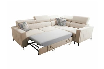 Galbally 3-seters Hjørnesovesofa Høyre 275x198 cm med Oppbevaring i Fløyel - Beige - Møbler - Sofaer - Sovesofaer