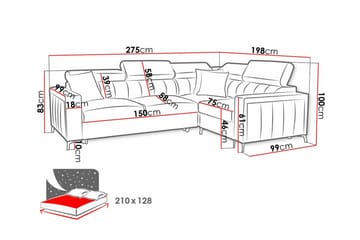 Galbally 3-seters Hjørnesovesofa Høyre 275x198 cm med Oppbevaring i Fløyel - Beige - Møbler - Sofaer - Sovesofaer