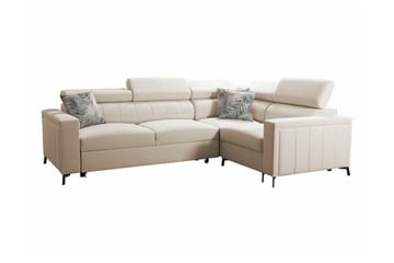 Galbally 3-seters Hjørnesovesofa Høyre 275x198 cm med Oppbevaring i Fløyel - Beige - Møbler - Sofaer - Sovesofaer