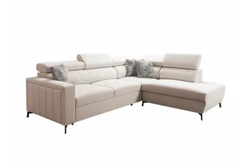 Galbally 3-seters Hjørnesovesofa Høyre 275x224 cm med Oppbevaring i Fløyel - Beige - Møbler - Sofaer - Sovesofaer