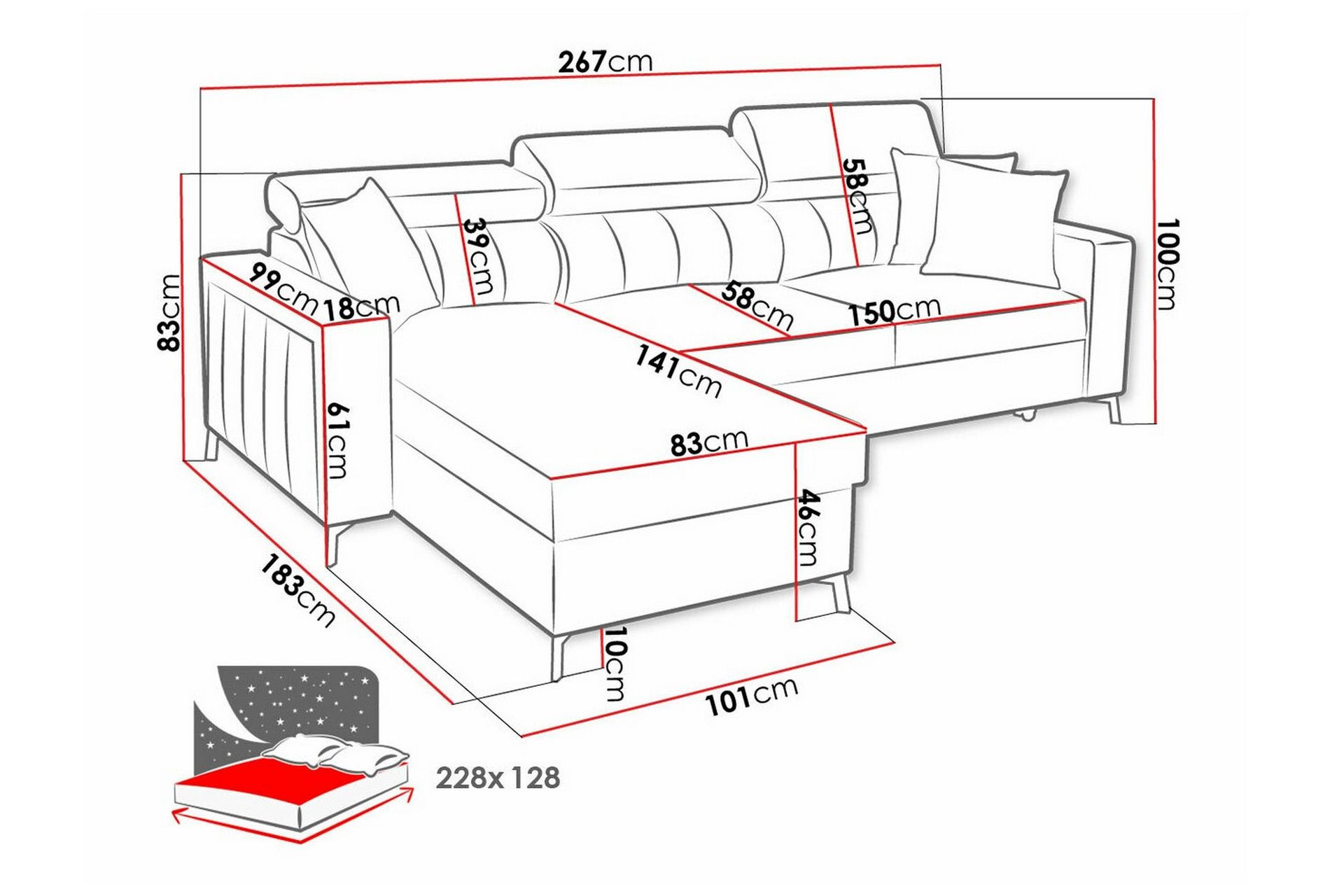 Galbally 3-seters Hjørnesovesofa - Rosa - Møbler - Sofaer - Sovesofaer
