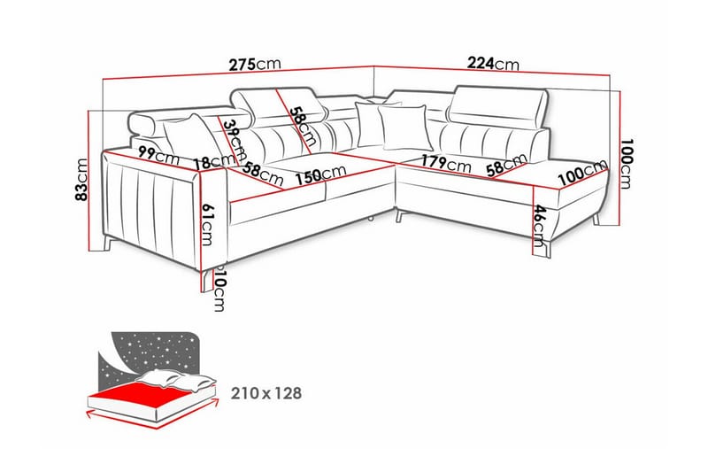 Galbally 3-seters Hjørnesovesofa - Rosa - Sovesofaer - Hjørnesovesofa