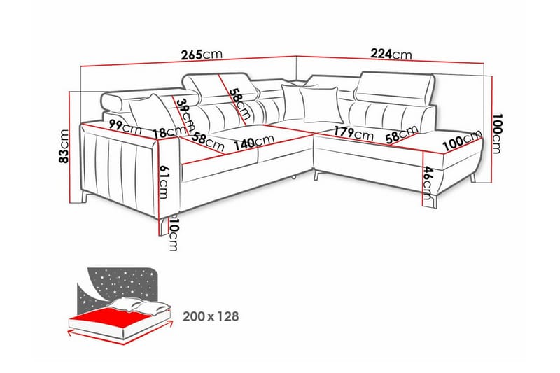 Galbally 3-seters Hjørnesovesofa - Rosa - Sovesofaer - Hjørnesovesofa