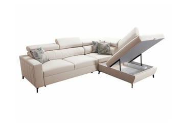 Galbally 3-seters Hjørnesovesofa Venstre 265x224 cm med Oppbevaring i Fløyel - Beige|Lys Beige - Møbler - Sofaer - Sovesofaer
