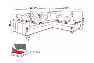 Galbally 3-seters Hjørnesovesofa Venstre 275x224 cm med Oppbevaring i Fløyel - Beige - Møbler - Sofaer - Sovesofaer