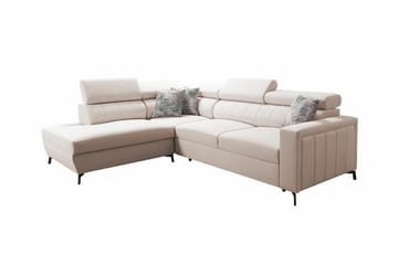 Galbally 3-seters Hjørnesovesofa Venstre 275x224 cm med Oppbevaring i Fløyel - Beige - Møbler - Sofaer - Sovesofaer