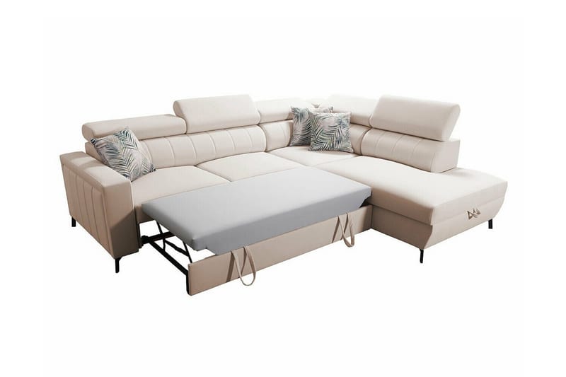 Galbally 3-seters Hjørnesovesofa Venstre 275x224 cm med Oppbevaring i Fløyel - Lys Rosa - Møbler - Sofaer - Sovesofaer