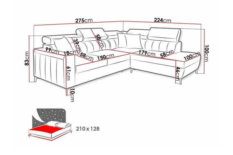 Galbally 3-seters hjørnesovesofa - Møbler - Sofaer - Sovesofaer