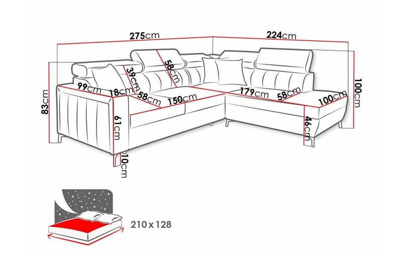 Galbally 3-seters hjørnesovesofa - Møbler - Sofaer - Sovesofaer