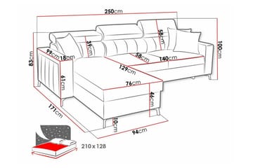 Galbally 3-seters hjørnesovesofa - Møbler - Sofaer - Sovesofaer