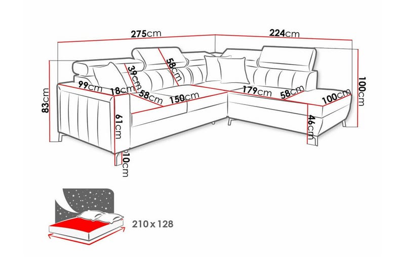 Galbally 3-seters hjørnesovesofa - Møbler - Sofaer - Sovesofaer