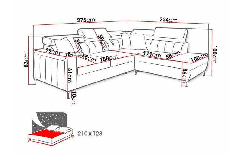 Galbally 3-seters hjørnesovesofa - Møbler - Sofaer - Sovesofaer