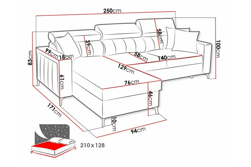 Galbally 3-seters hjørnesovesofa - Møbler - Sofaer - Sovesofaer