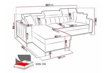 Galbally 3-seters hjørnesovesofa - Møbler - Sofaer - Sovesofaer