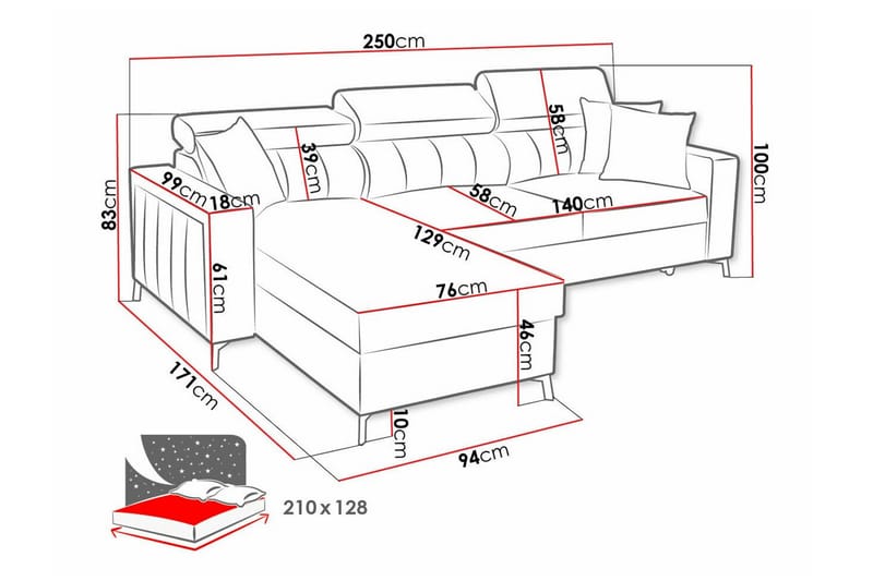 Galbally 3-seters hjørnesovesofa - Møbler - Sofaer - Sovesofaer