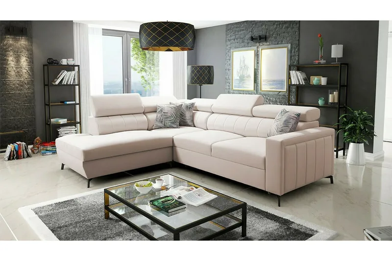 Galbally 3-sits Hörnbäddsoffa Beige/Light beige - Møbler - Sofaer - Sovesofaer