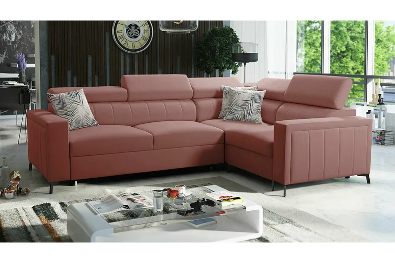 Galbally 3-sits Hörnbäddsoffa Dark pink - Møbler - Sofaer - Sovesofaer