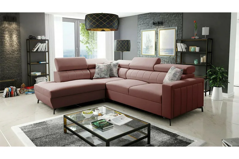 Galbally 3-sits Hörnbäddsoffa Light pink - Møbler - Sofaer - Sovesofaer