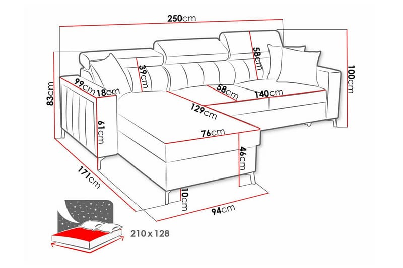 Galbally 3-sits Hörnbäddsoffa NO_BRAND Beige Creme - Møbler - Sofaer - Sovesofaer