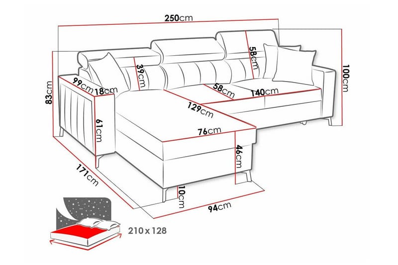 Galbally 3-sits Hörnbäddsoffa NO_BRAND Dark blue - Møbler - Sofaer - Sovesofaer