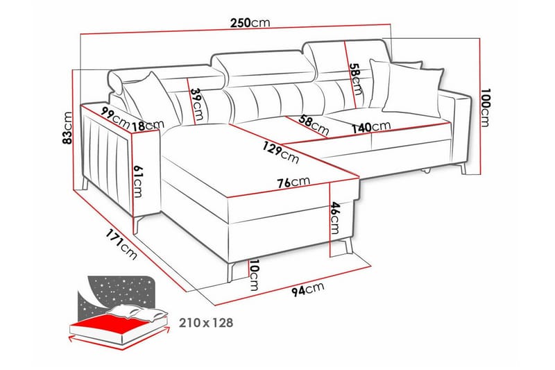 Galbally 3-sits Hörnbäddsoffa NO_BRAND Dark blue - Møbler - Sofaer - Sovesofaer