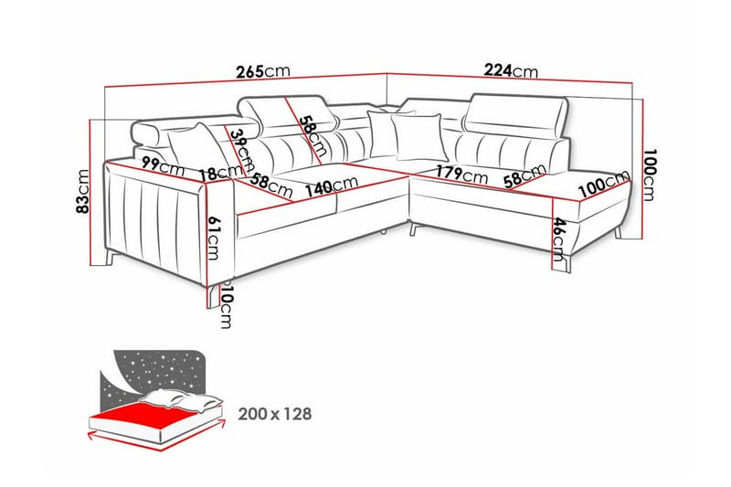Galbally 3-sits Hörnbäddsoffa NO_BRAND Dark blue - Møbler - Sofaer - Sovesofaer
