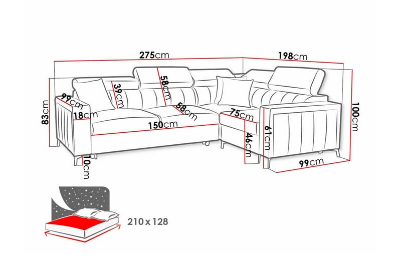 Galbally 3-sits Hörnbäddsoffa NO_BRAND Dark brown - Møbler - Sofaer - Sovesofaer