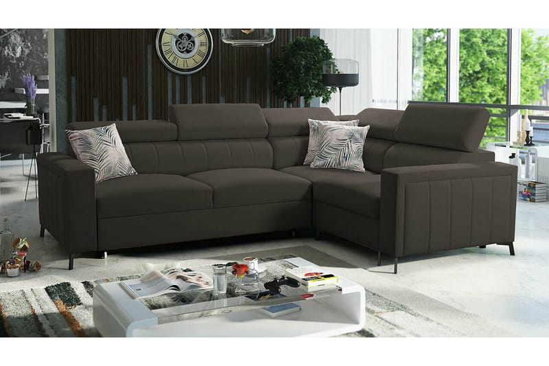 Galbally 3-sits Hörnbäddsoffa NO_BRAND Dark brown - Møbler - Sofaer - Sovesofaer