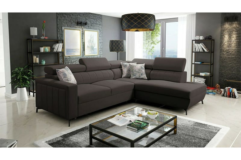 Galbally 3-sits Hörnbäddsoffa NO_BRAND Dark brown - Møbler - Sofaer - Sovesofaer