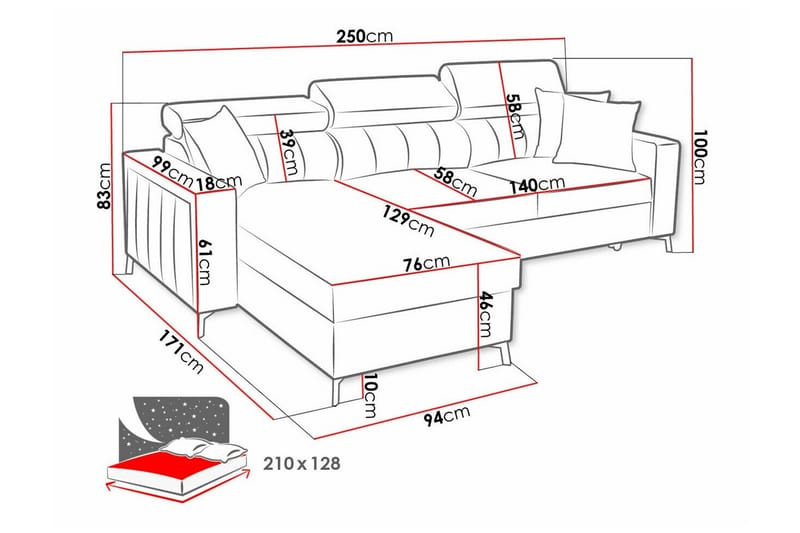 Galbally 3-sits Hörnbäddsoffa NO_BRAND Light pink - Møbler - Sofaer - Sovesofaer
