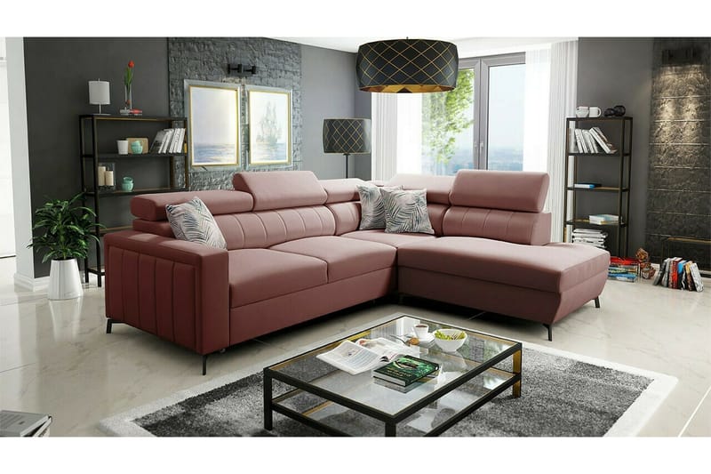 Galbally 3-sits Hörnbäddsoffa Pink - Møbler - Sofaer - Sovesofaer