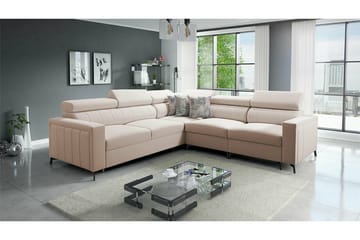 Galbally 4-seter Sovesofa 128x210 cm med Oppbevaring i Fløyel - Beige - Møbler - Sofaer - Sovesofaer