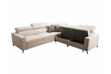 Galbally 4-seter Sovesofa 128x210 cm med Oppbevaring i Fløyel - Beige - Møbler - Sofaer - Sovesofaer