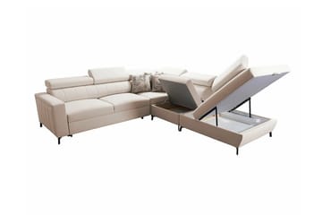 Galbally 4-seters Høyre Hjørnesovesofa 128x210 cm med Oppbevaring i Fløyel - Beige - Møbler - Sofaer - Sovesofaer